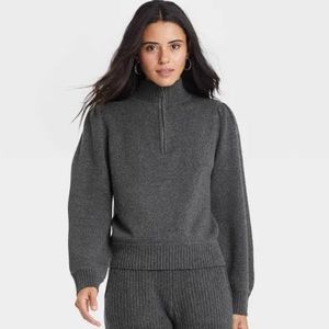 Universal Thread Charcoal Quarter Zip Puff Sleeve Sweater